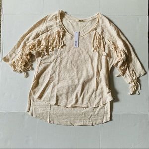 LA made  fringe hi low cream blouse top